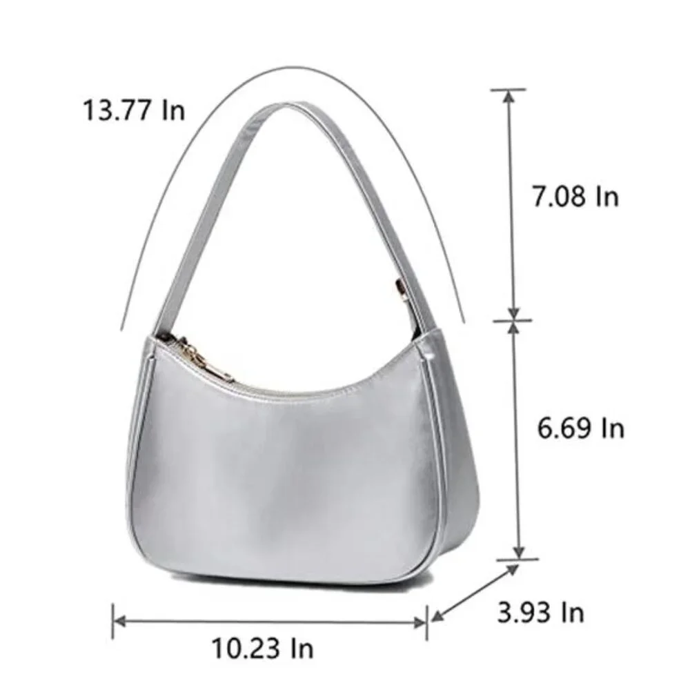 Silver Hobo Shoulder Bag Mini Vegan Leather Purse